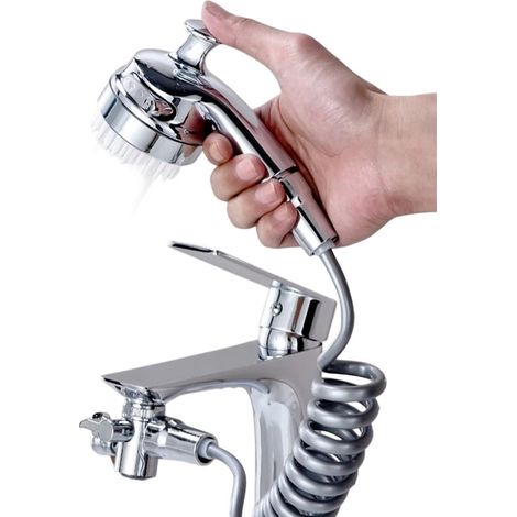Pommeau de douche mural pour robinet avec flexible de 1,5 m et 5 adaptateurs, douchette bidet portable pour le lavage des cheveux, le bain des animaux et le nettoyage (1/5)