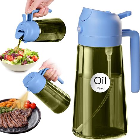 1 - Pulvérisateur d&39huile - Bouteille en verre - Fonction 2 en 1 - Protection UV et dosage précis - Pour cuisine et grillades - Bleu ciel - 470 ml (1/5)