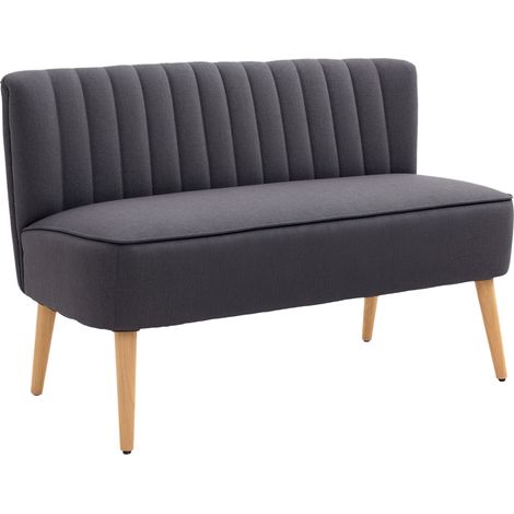 Modern Dark Grey Double Seat Loveseat Sofa-Compact Padded Linen Couch with Stylish Wood Legs for Small Spaces (1/5)