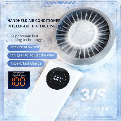 Ventilatore Portatile 3-in-1 con Raffreddamento TEC e Display LCD – Batteria 4000mAh, Pieghevole 90° – Design Moderno Elegante – Ideale per Ufficio, Viaggi e Uso all'Aperto (1/4)