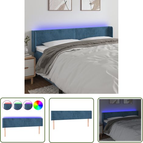 The Living Store Tête de lit à LED Bleu foncé 163x16x78/88 cm Velours - Tête De Lit Led - Tête De Lit Velours - Tête De Lit Moderne - Éclairage Led - Têtière De Lit (1/5)