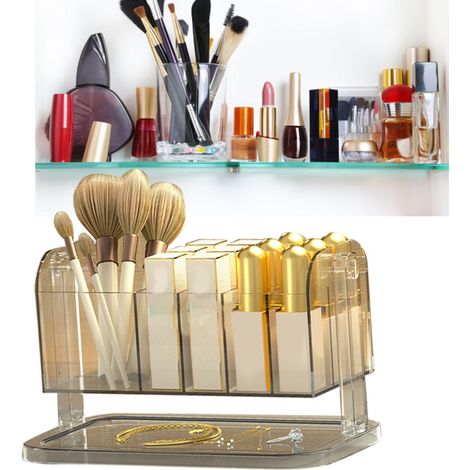 Kosmetik-Organizer für die Arbeitsplatte, mehrere Fächer, für Make-up-Pinsel, Augenbrauenstifte, Ohrringe, transparent (1/5)