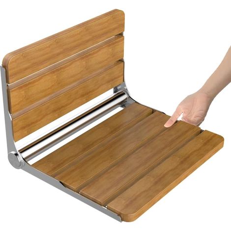 An der Wand montierter klappbarer Duschsitz, an der Wand montierter klappbarer Duschhocker, rutschfester Duschstuhl für behinderte ältere Menschen, 200 kg (natürliches Eichenholz)