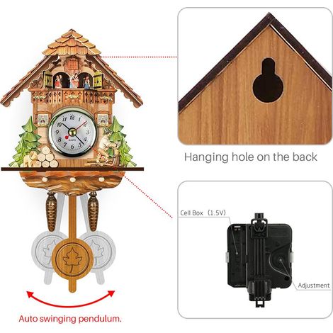 Horloge à coucou antique en bois, horloge murale en forme de nichoir à coucou, décoration intérieure, horloge à coucou à pendule automatique, décoration intérieure (1/3)