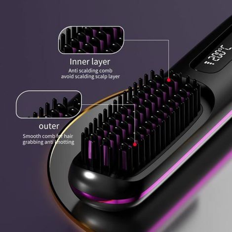 Brosse lissante sans fil – – 3 vitesses, écran LED, ion négatif – Pour cheveux courts et coiffure rapide – Noir (1/5)