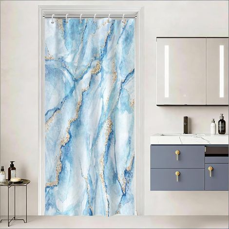 Rideau de Douche Anti Moisissure 90x180cm Bleu Ciel Effet Marbre (1/5)