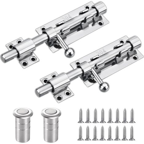 Verrou Loquet Porte, Targette de Porte Exterieur Interieure, Verrou de Porte Coulissant 160mm en Acier Inoxydable 304, Loquet à Boulon avec Trou de Cadenas et Boîte à Poussière, pour Jardin (1/5)