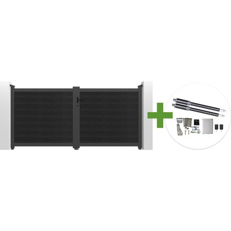 Portail bois composite battant 3m ATHOS H.140cm gris anthracite avec cadre aluminium + motorisation RANGER B150 (1/5)