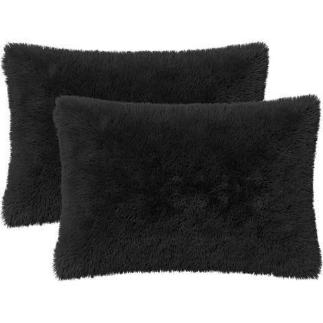 Housse de coussin 2 pcs HEERLEN Noir 50 x 75 cm Fleece PV vidaXL