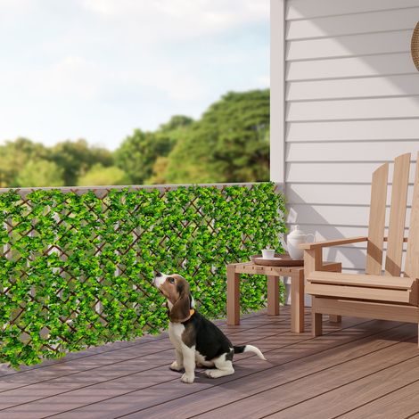 Treillis brise-vue extensible avec haie artificielle d’eucalyptus, canisse végétale synthétique protection solaire pour balcon et terrasse (1/5)