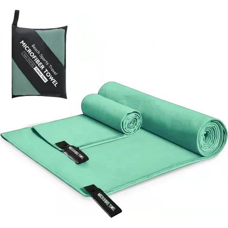 Ensemble de 2 serviettes microfibre sport double face, vert menthe, 40×80 cm et 76×152 cm (1/4)