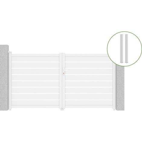 Portail battant 3m VOGEL H.160cm alu blanc + 2 poteaux 15x15cm H.190cm BLANC