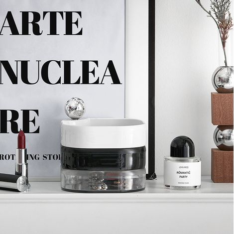 Boîte à bijoux rotative à plusieurs niveaux pour boucles d'oreilles, bracelets, puces et colliers. Haut de gamme, raffinée, anti-oxydation, blanche, noire et transparente. (1/5)