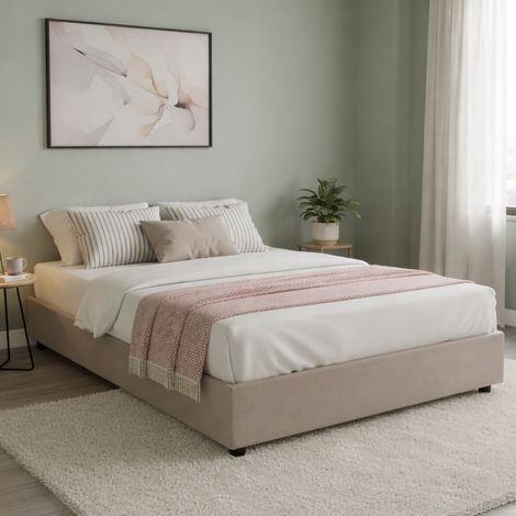 Talamo Italia Cama matrimonial Azzurra, Cama contenedor con revestimiento de tela, 100% Made in Italy, Apertura frontal, adecuado para colchón Cm 140x190, Tórtola, con embalaje reforzado (1/5)