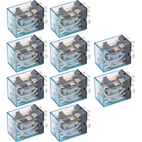 Lot de 10 relais de puissance à bobine, petit relais électromagnétique intermédiaire à 8 broches (2 ouverts, 2 fermés), 110 V (1/5)