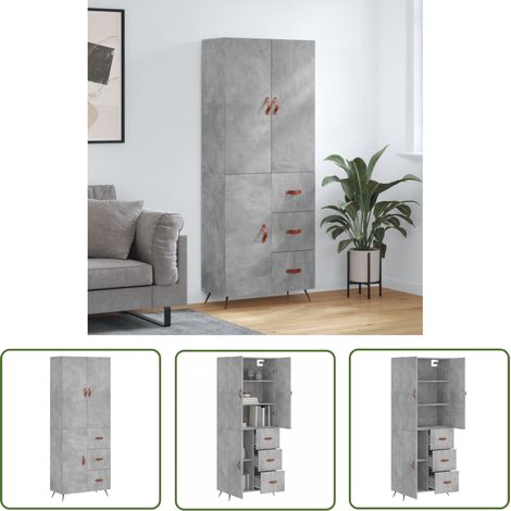 The Living Store Buffet haut Gris béton 69,5x34x180 cm Bois d'ingénierie - Buffet Design Moderne - Meuble Rangement Gris - Armoire Haute - Buffet Haut - Mobilier Salon (1/5)