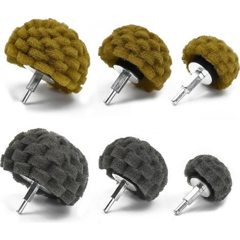 Lot de 6 forets de ponçage en non-tissé gris et jaune, tête de ponçage pour brossage, éponge à récurer moulée avec poignée de 1/4" pour collecteur, aluminium, acier inoxydable, chrome (1/5)