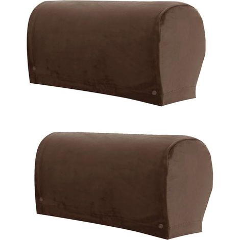 housses d'accoudoirs en velours extensible (élasthanne), protections pour fauteuils et canapés avec pivots, couleur café (1/5)