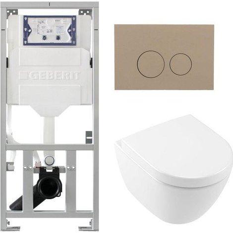 Villeroy & Boch Subway 2.0 Compact Toilet Pack DirectFlush - réservoir Geberit - fermeture douce - démontage rapide - plaque de commande taupe -