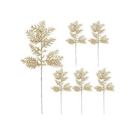 Lot de 6 fausses plantes artificielles pour décoration de fête, branches de pin artificielles (32 x 13 cm, dorées)