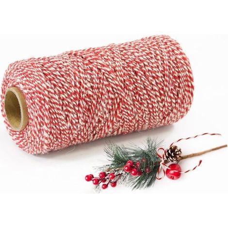 Ficelle de Noël Rouge Blanc 2mm x 100m – Corde Décorative en Jute Naturelle pour Emballage Cadeau, Artisanat, Décoration du Sapin et Bricolage Festif (1/4)