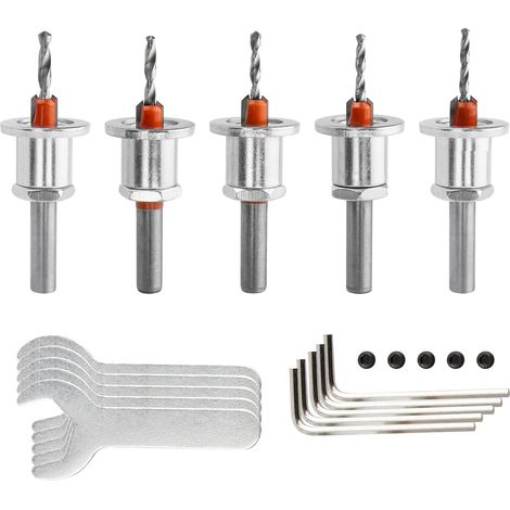 Set di 5 punte per trapano svasatore con arresto di profondità regolabile, gambo da 8 mm, 90°, punte per trapano svasatore da 2,8 mm, 3 mm, 3,2 mm, 3,5 mm, 4 mm