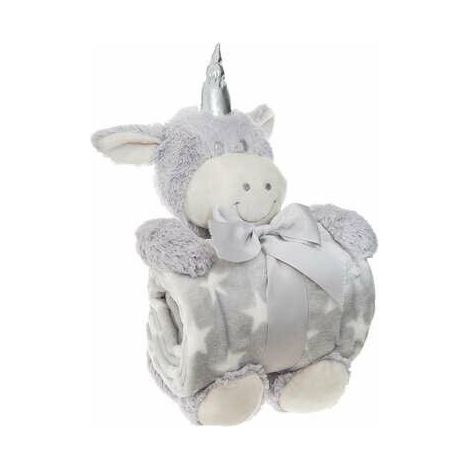 Coperta per bambini, unicorno di peluche, grigia, 75x100 cm