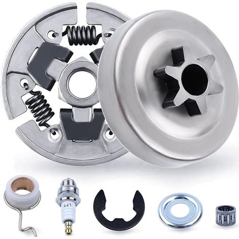 concerner3/8" Pignon et Embrayage Kit pour STIHL 017 018 MS170 MS180 021 023 025 MS210 MS230 MS250, ADEFOL Pignon + Tambour Embrayage + Roulement + Rondelle + E-Clip + Bougie 7 in 1 (1/5)