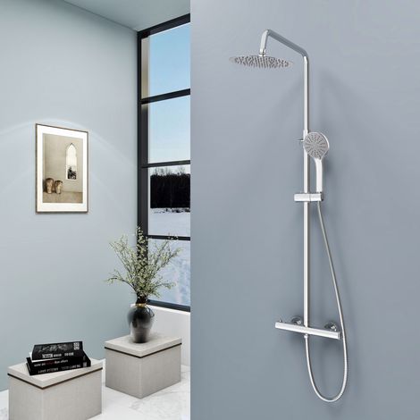 Aica Kit doccia Circolare con rubinetto doccia termostatico in ottone, altezza regolabile, cromato, anti scotto 80-116cm (1/5)