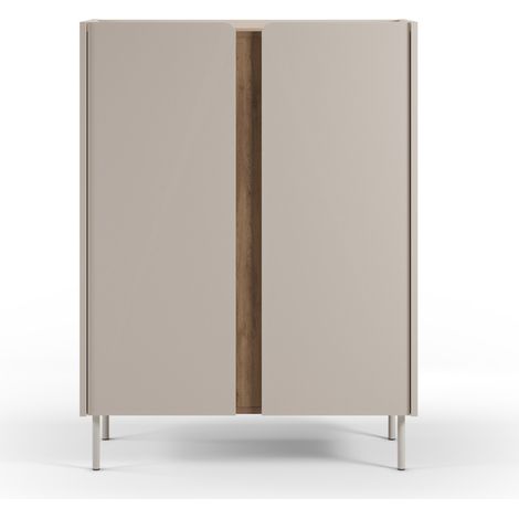 Buffet 2 portes en bois et métal H120cm - Beige - Boxy (1/5)