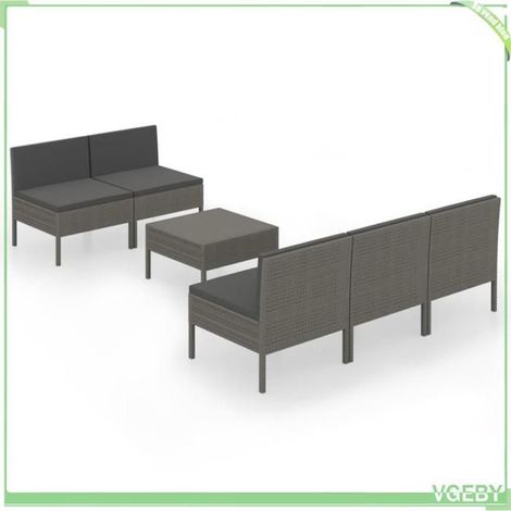 Salon de jardin 6 pcs - FAFEICY - 3094322 - Résine tressée gris - Cadre acier peint - Coussins déhoussables anthracite (1/5)