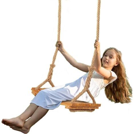 Balançoire Extérieure en Bois pour Enfants et Adultes,Balancoire Arbre Siège Bois Portique Assise Swing Corde Jute Réglable Durable pour Extérieur Max Poids 200kg (1/5)
