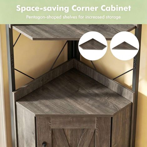 5-Tier Grey Corner Shelf with Cabinet and Fall Protection (1/5)