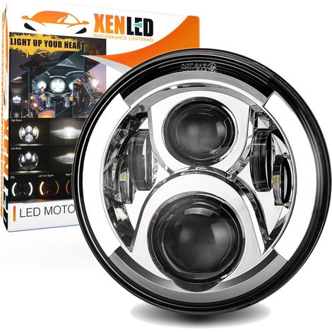 Optique Full LED Moto 6081S - Rond 7" 40W 4500Lms 5500K - Chromé - XENLED Phare moto