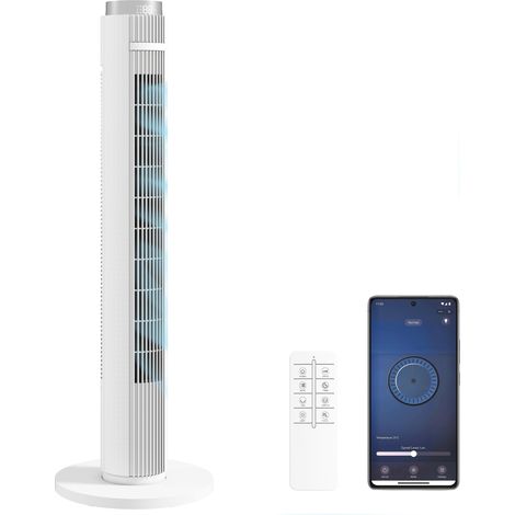 HOMCOM 96 cm Tower Fan, Standing Floor Fan with Remote Control White