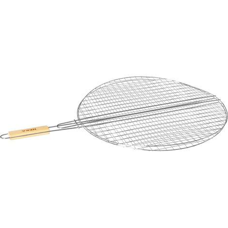 Grille de barbecue ronde en acier chromé 50 cm – Manche en bois 10 cm – Poids léger 2 kg pour usage professionnel – Neka