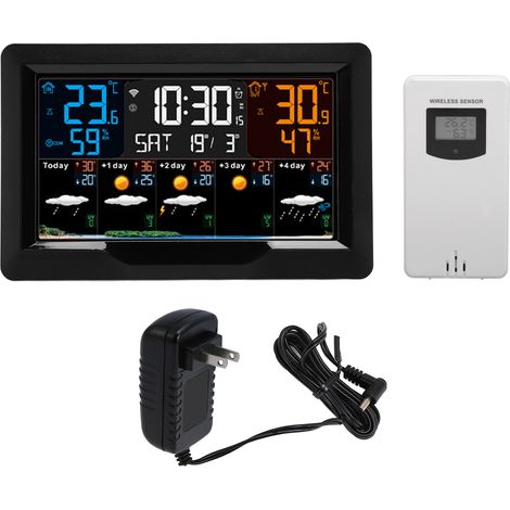 Horloge Météo Connectée WiFi avec Capteur Extérieur, Cadran Digital pour Température Humidité Pression Atmosphérique Alarme Givre, Modèle ABS 668g, US Plug (1/4)