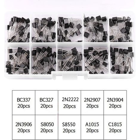 Kit d'assortiment de transistors de puissance BC337、BC327、2N2222、2N2907、2N3904、2N3906 10 valeurs 200 pièces (1/5)