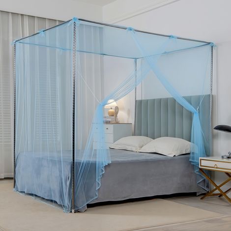 Zanzariera 180x200 cm con struttura a baldacchino — Adatta per camere da letto (Blu)