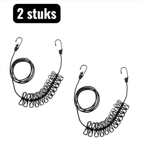 Lot de 2 cordes à linge pliables et portables pour voyage camping et séchage extérieur résistantes au vent noir (1/5)