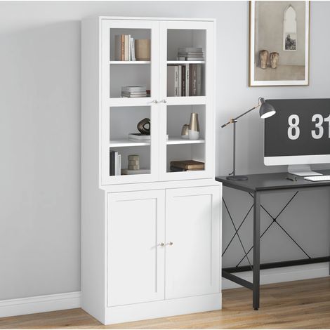 Librería alta con puertas de cristal 178,5 cm blanca con 6 compartimentos en MDF (1/5)