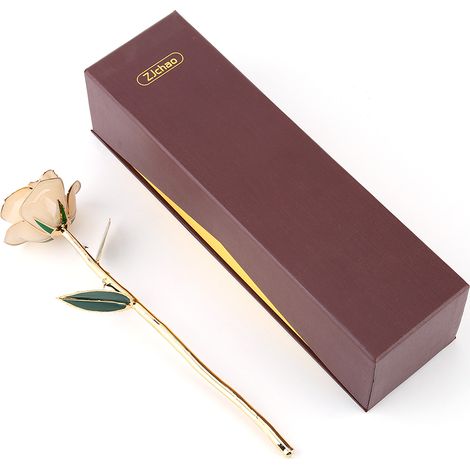 Rose dorée à l'or fin 24k, tige longue, fleur décorative, poignée droite, artisanale, cadeau élégant, ornement intemporel, 1 pièce (1/5)