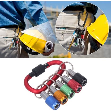 1/4-Zoll-Sechskant-Schraubendreherbithalter mit Schlüsselring und Verlängerung, kompatibel mit den meisten tragbaren Elektroschraubern und Bohrmaschinen. Roter Karabinerhaken + rote, gelbe, blaue, grü (1/5)