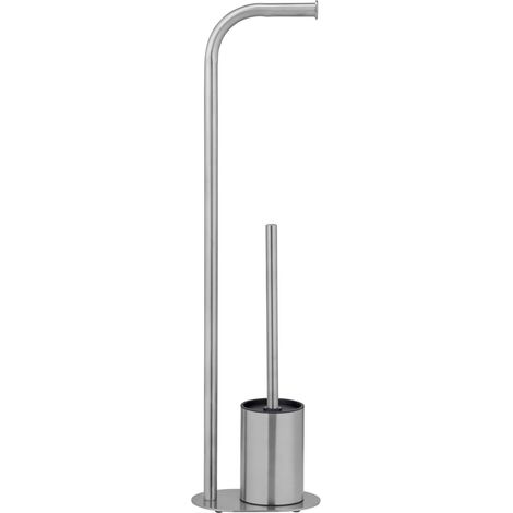 Wenko Set WC MOD. Levante a Libera Installazione scopino e portarotolo Integrato Acciaio Inox Nero Satinato 23 x 63 x 17 cm Elegante Design (1/5)