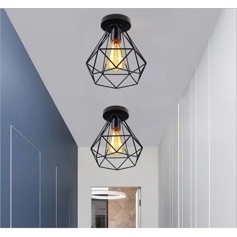 Lot de 2 Plafonnier Vintage Industrielle Noir Lampe Plafonnier en Métal Noir pour Salon Chambre Couloir (1/4)