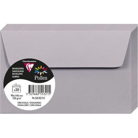 Enveloppe - CLAIREFONTAINE - Pollen - 120g - 90x140 mm - Gris Koala - Paquet de 20