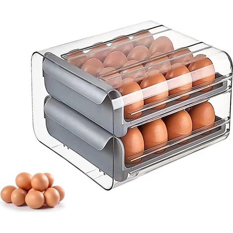 Support à poulet, carton à œufs de type tiroir empilable à double couche, récipient de stockage frais en plastique, réfrigérateur, support à œufs anti-chute (32 pièces) (1/5)