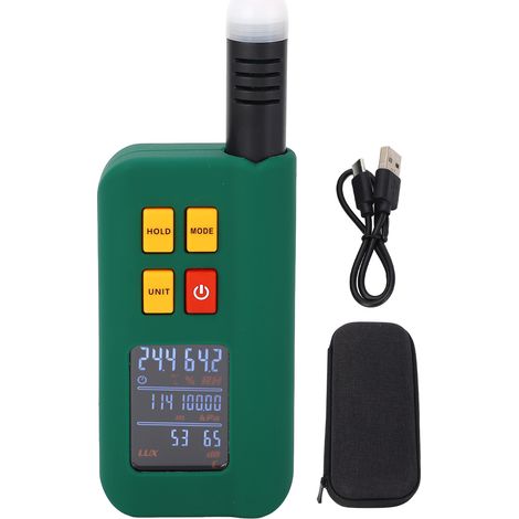Tester ambientale per temperatura, umidità, altezza, pressione atmosferica e rumore, ideale per biblioteche, officine e ambienti esterni, alimentazione a 5V CC. (1/5)