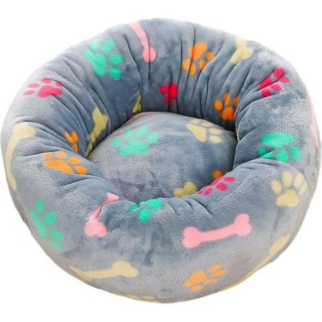 Round Plush Dog Bed with Cat Pattern, Washable Pet Basket Design, 60cm (1/5)