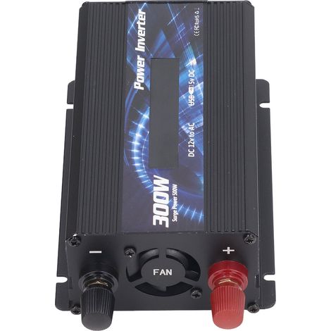 300W DC 12V zu AC 110V Wechselrichter, Modifizierter Sinus-Wechselrichter, Solarwechselrichter für den Außenbereich/Fahrzeugmontage mit 2,0A USB-Anschluss, Lüfter und LCD-Display, Schwarz. (1/5)